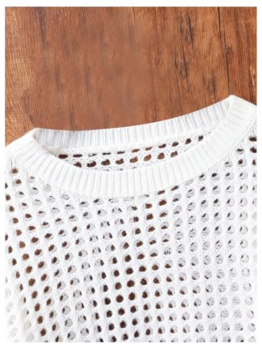 SweatyRocks Girl's Hollow Out Crochet Crop Sweater Long Sleeve Crewneck Knit Pullovers3