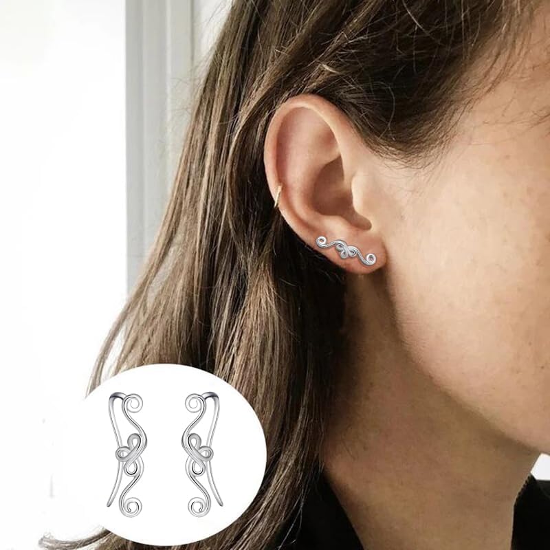 Celtic Knot Earrings Ear Climber Earrings for Women 925 Sterling Silver Ear Crawler Cuff Earrings Crawler Earrings for Women - Image 5
