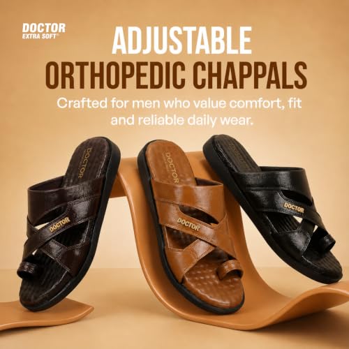 Image of DOCTOR EXTRA SOFT Care Orthopedic Diabetic Comfortable Dr Sole Footwear Daily Use Casual Wear Stylish Black Cushioned Adjustable Strap Chappal for Men's-Gents & Boy's L-11