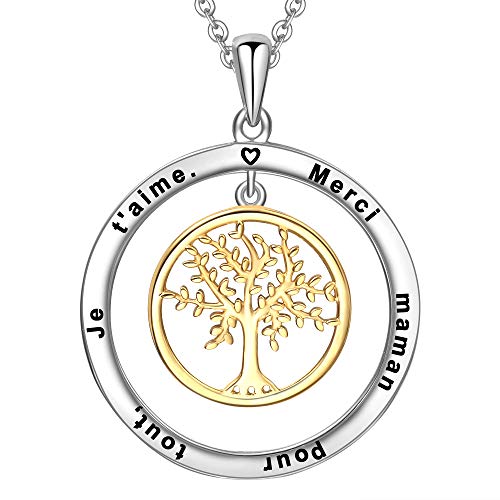 LOVORDS Collana da donna con incisione in argento sterling 925 con ciondolo albero della vita familiare cerchio regalo mamma moglie fidanzata nonna figlia, Argento sterling LOVORDS Collana da donna con incisione in argento sterling 925 con ciondolo albero della vita familiare cerchio regalo mamma moglie fidanzata nonna figlia, Argento sterling