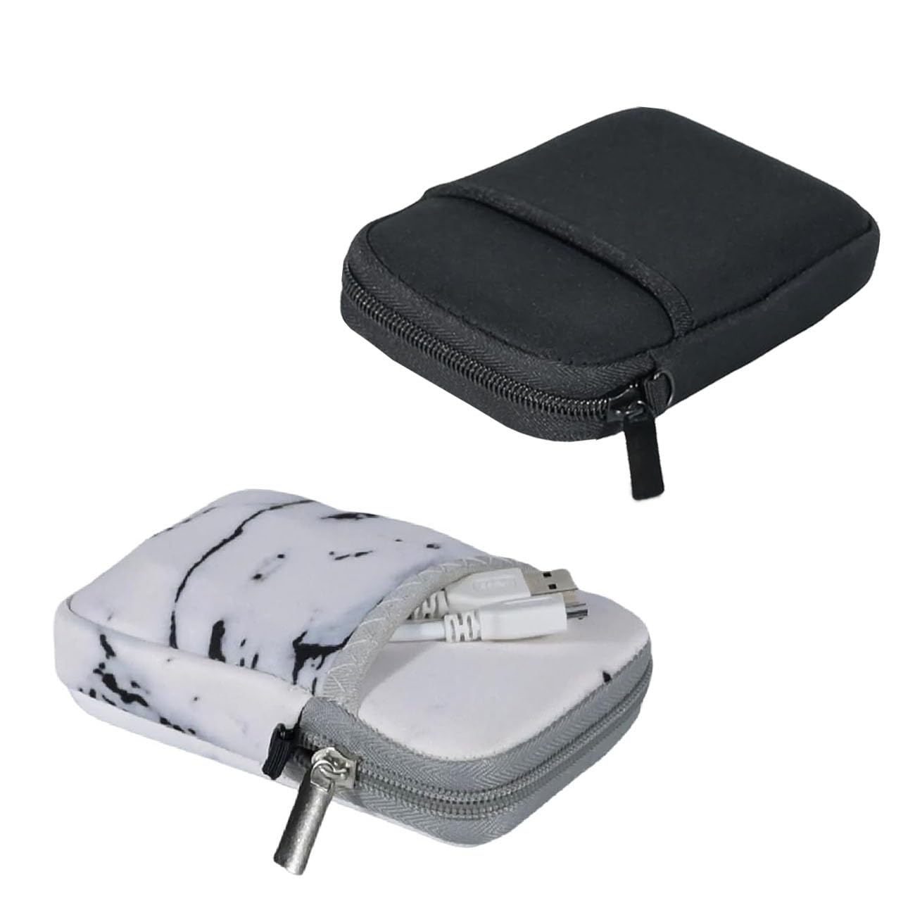 Tragbare externe Reise-Festplatten-Hülle, staubdicht, wasserdicht, kratzfest, für 2,5-Zoll-Festplatten, Schwarz + Weiß, 2 Stück