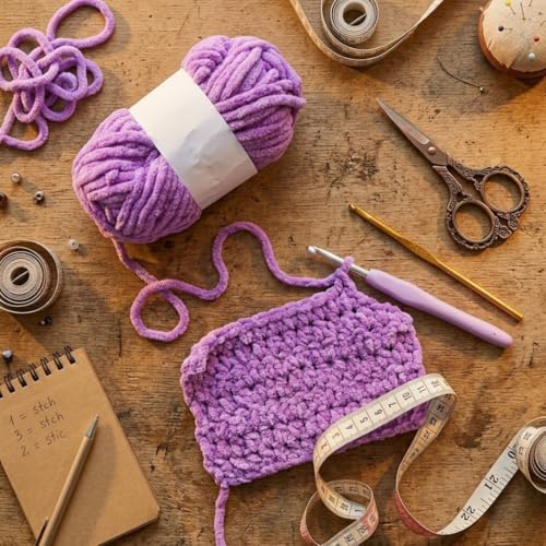 Image of Soft Chenille Yarn 100 gm Velvet Wool Oon for Crochet Knitting DIY Craft Multipurpose Yarn Ball for Blanket Scarf Cushion Making (Purple)