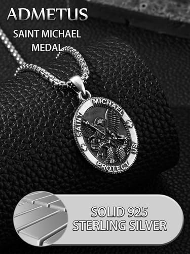 ADMETUS Sterling Silver Saint St Michael The Archangel Necklace Mens Amult Pendant Medal Protection Jewelry Religious Gifts for Men4