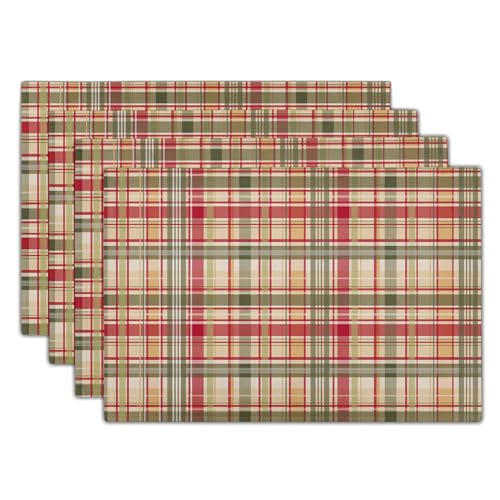 Giwawa 4PCs Fall Placemats 12x18 Inch Autumn Buffalo Plaids Place Mat Washable for Kitchen Dining Thanksgiving Checkered Non Slip Heat Resistant Table Mats for Tabletop Holiday Farmhouse Decor