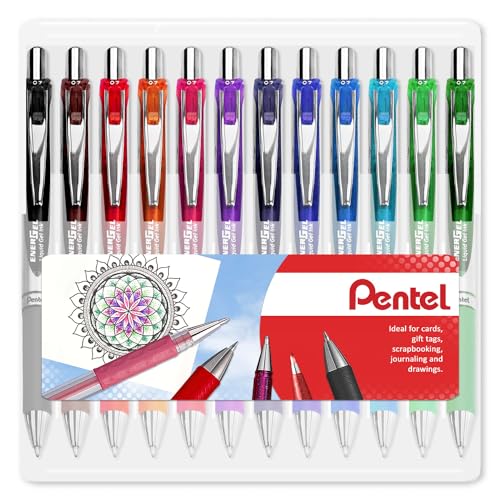 Pentel EnerGel XM BL77 - Retractable Liquid Gel Ink Pen - 0.7mm - 54% Recycled - Clam Pack Gift Set (Assorted 12)