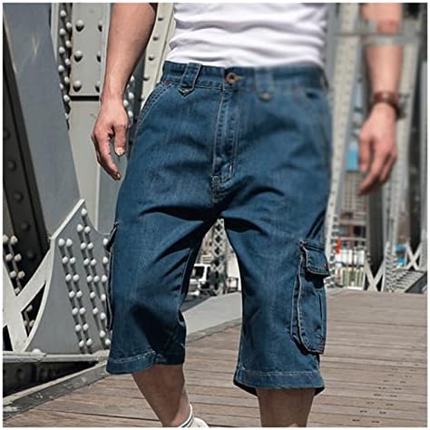 KJHD Summer Denim Overalls Cropped Pants Big Pocket Men’s Shorts Hip Hop Loose Plus Size Denim Short Men (Color : A, Size : 46)