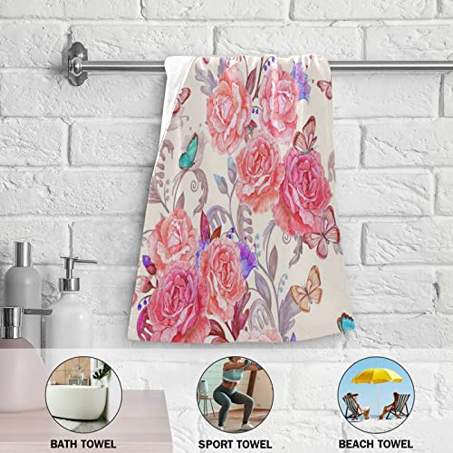 Floral Pink Rose Hand Towel Set Of 2 Soft Highly Absorbent Rose Print Towels Floral Fingertip Towels Bath Towel Multipurpose For Hand Face Bathroom Gym Hotel Spa Kitchen Decor Gift 28.3X14.4 Inch #TOP5
