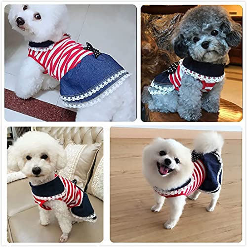 Caro Dog Dress Skirt For Small Girl Puppy Vest Dresses Classic Stripes With Denim Elements Of Clothes Pet Clothing Patriotic Costume Suitable And Medium-Sized Dogs, Red White #TOP5