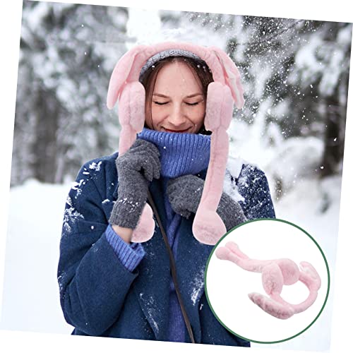 Orejeras de conejo para niñas Beavorty en color rosa de lana artificial 3