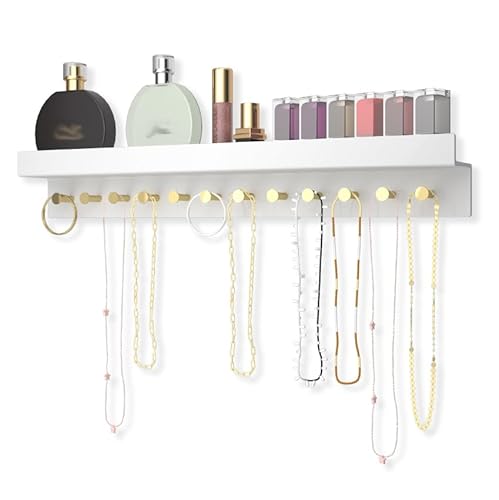 Care&More YJ 2 Pack Acrylic Wall Mounted Jewelry Organizer for Necklaces, Two-layer storage rack, Bangles Display Rack, Hanging Jewelry Hooks (White)