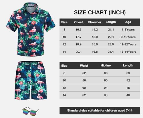 Yoimira Boys Hawaiian Shirt and Short Set Beach Shirts for Kids Printed Casual Outfit 2 Piece with Sunglasses 7-14 Years - Image 6