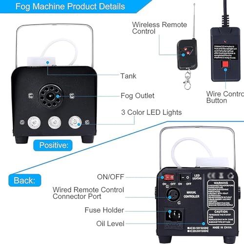 Máquina de humo LED 500W con control remoto inalámbrico miniatura 6