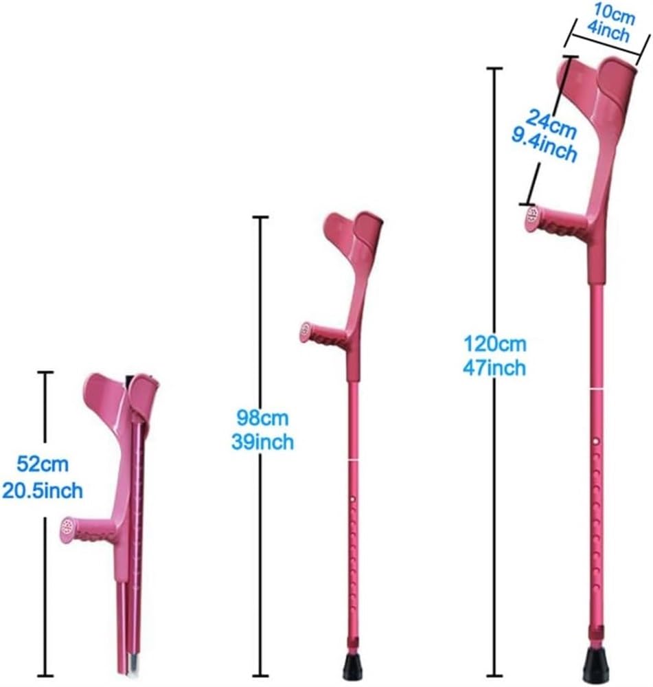 Muletas de antebrazo para Adultos, Ajustables y Plegables (par), Ligeras, de Aluminio, Color Rosa, con Puntas Antideslizantes.