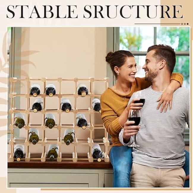 Juexica 36 Bottles Wooden Wine Rack Stackable Modular Wine Storage DIY Assembly Wine Bottle Holder Cabinet for Inside Cabinet Wine Holder Countertop Home Cabinet Restaurants Bars Kitchen