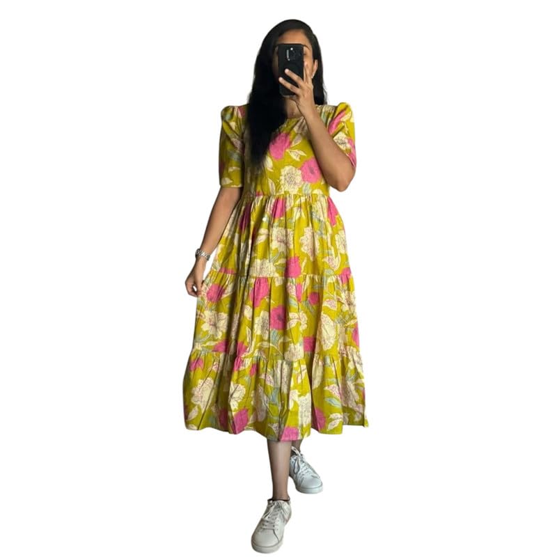Image of Floral Midi Dress for Women - Summer Boho Dress, Lightweight & Breathable, Elegant Floral Print, Casual & Vacation Outfit, Comfortable Flowy Dress for Women