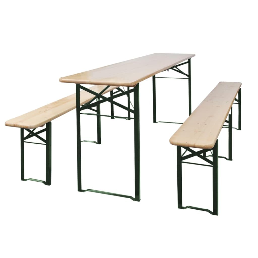 Biertischgarnitur Klappbar 220 cm, Tannenholz Dunkelgrün, Outdoor Möbel Set mit 2 Bänken, Gartenmöbel für Terrasse, Balkon, Robustes Patio Furniture Set