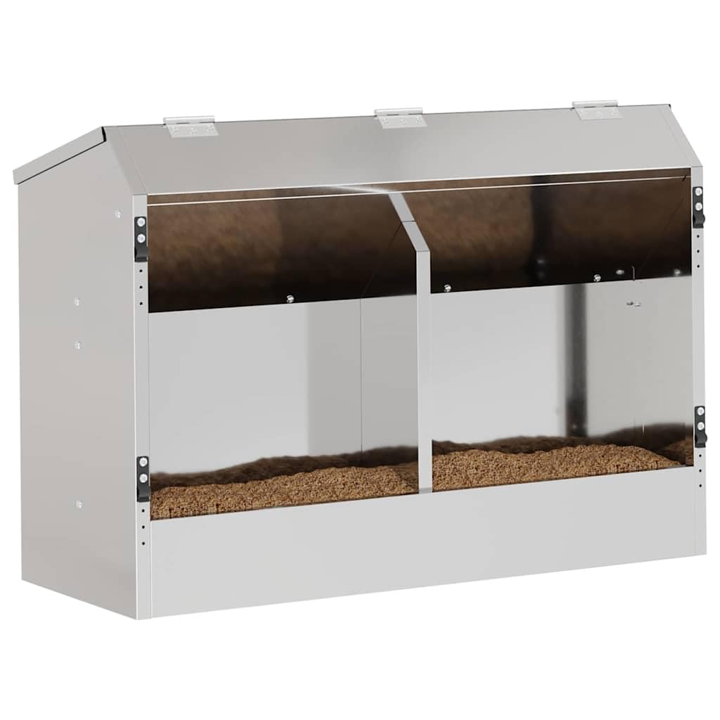Futterautomat für Kaninchen aus verzinktem Stahl – Futterspender und Heuraufe für Kleintiere, robuste Futterstation für drinnen und draußen, 64,5 x 25,5 x 45,5 cm, Silber