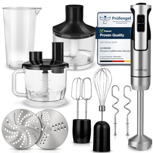 LEHMANN Chopsui Frullatore a Immersione 1200 W - Set 7-in-1-9 Accessori - Misurino da 860 ml - Regolazione Velocità a 8 Livelli - Funzione Turbo - 15000 U/min - Senza BPA - Lama Dorata