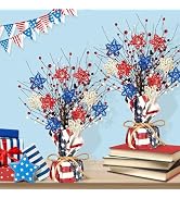 4th Of July Artificial Flowers Centerpiece - Glass Vase With Patriotic Decor & String Lights - View #8