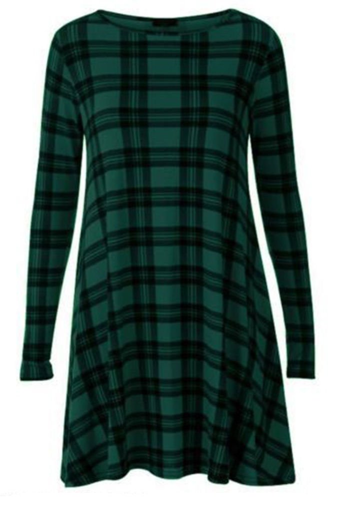 Get The Trend Women's Long Sleeve Dress Size 16/18 Green Tartan
