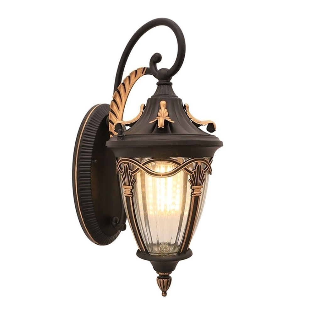 OZBMA Vintage Aluminum Wall Lamp Striped Glass Shade Light Outdoor Waterproof Sconce for Villa Courtyard Gazebo Corridor Porch Aisle Garage