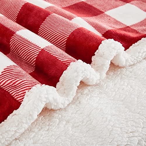 Touchat Sherpa Red and White Buffalo Plaid Christmas Twin Blanket 60" X 70", Fuzzy Fluffy Soft Cozy Blankets, Fleece Flannel Plush Microfiber Throw for Couch Bed Sofa (Red and White)