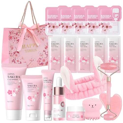 19 Piezas Set de Cuidado Facial Sakura, Set de Cuidado Diario de la Piel