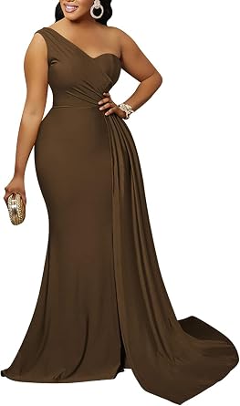 Womens Sexy One Shoulder Bodycon Maxi Dress Sleeveless Ruched Bridesmaid Dress Evening Wedding Formal Dresses