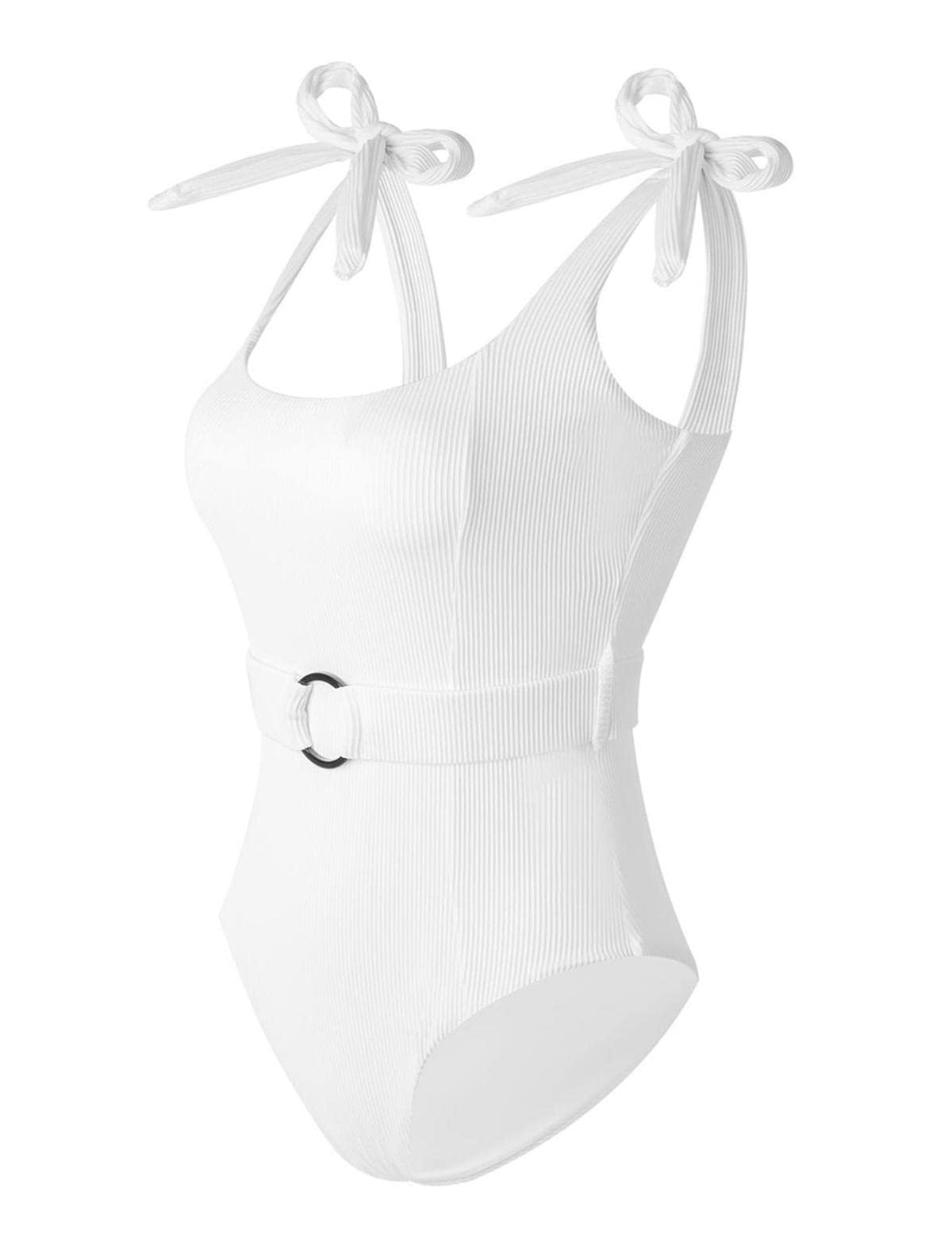 TSMEZA Women's One Piece Swimsuits Belt Tummy Control Bathing Suits Tie Shoulder Swimwear