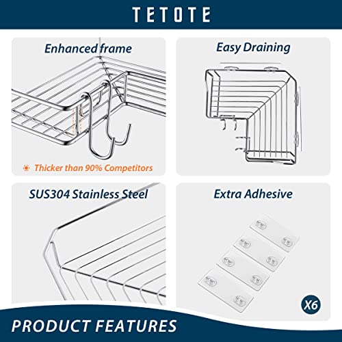 Tetote Corner Shower Caddy,2-Pack Storage For Inside Shower Adhesive Shelf With Hooks,Sus304 Rustproof No Drill Organizer Suction Cups For Bathroom Stick On Shelves #TOP2
