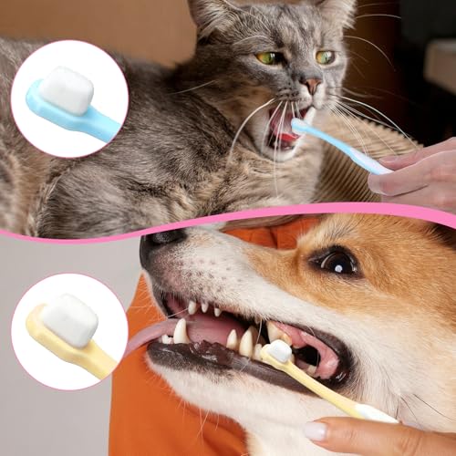 Image of Small Dog Toothbrush, 3Pcs Puppy Tooth Brushing Kit, Soft Head Tooth Brush for Dogs Small Breed, Dog Teeth Cleaning for SmallPet (Yellow Pink Blue)