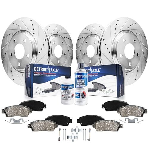 Image of Detroit Axle - RWD Brake Kit for 2004-2006 Mercedes-Benz E500 [Base], Drilled & Slotted Disc Brake Rotors Ceramic Brakes Pads Replacement: 12.28 inch inch Front & 11.81 inch inch Rear Rotor