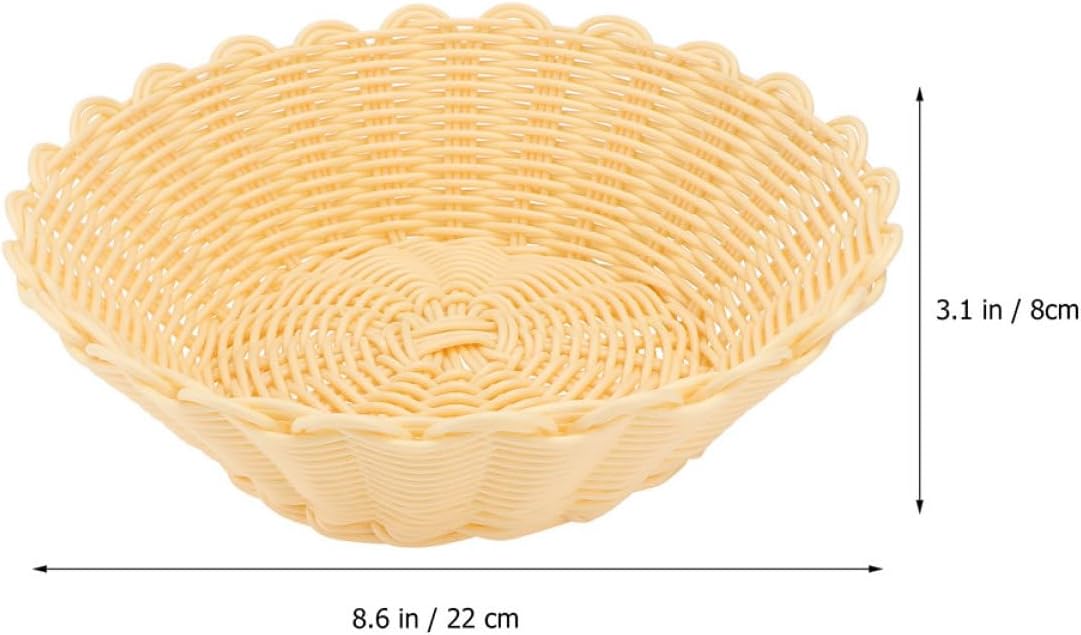 2 Pieces Woven Bread and Fruit Storage Baskets, Small round Rattan-style Food Serving Baskets for Home Kitchen Tabletop Organization, 22x8x2cm