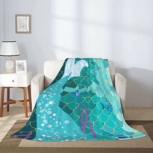 Yraqlvu Mermaid Throw Blankets, Mermaid Tail Soft Fleece Cozy Blankets Couch Bed Decor, Plush Fuzzy Flannel Blanket For Girls Women 50X60 Inches #TOP1