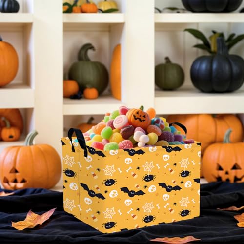 Image of Halloween Basket Gift Cute Pumpkin Ghost Parties Decor Kid Trick or Treat Basket for Boys and Girls Rectangular Storage Bin Box (Bat Spider)