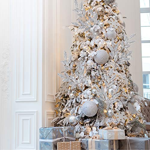 6 Pcs Silver Glittered Artificial Leaf Spray Leaf Picks 24" Tall For Christmas Winter Wedding Wreath Tree Swag Floral Arrangment Vase Bouquets Table Centerpieces Decoration #TOP5