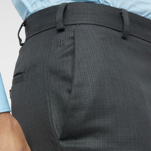 Image of Raymond Men's Slim Fit Mid Rise Structure Pattern Poly Viscose Blend Flat Front Formal Trouser