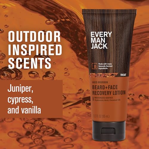 Every Man Jack Beard + Face Recovery Lotion - Moisturizes Relieves Dry Skin and Beard Itch - Light Aged Bourbon Scent - Made w/Naturally Derived Ingredients like Coconut Oil, and Witch Hazel - 3.2 oz (2 Pack) - Image 4