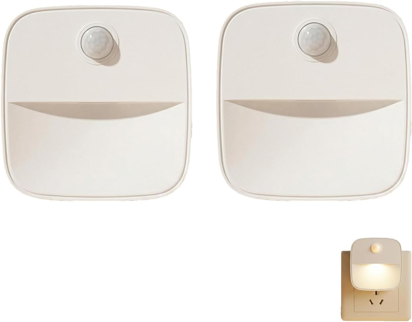 2 Pack Motion Sensor Night Light Plug in, 3000K White LED Night Lights ...