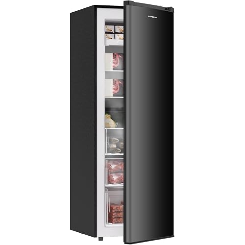 7.0 Cu.ft Upright Freezer, Convertible Freezer/Refrigerator, Black | Stand Up Freezer with 5 Shelves & 3 Drawers, Reversible Door, Upright Freezer for Kitchen, Garage, Office