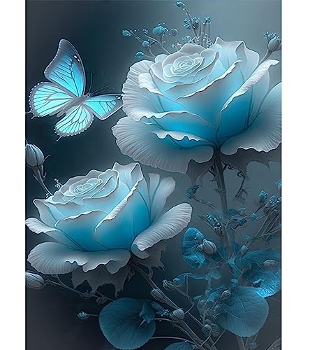 Jfyhab Blue Rose Diamond Painting Kits,Diamond Art Kit, Butterfly Paint By Numbers For Adults And Kids Beginner 5D Diamond Painting Kits For Adults Full Drill Round For Wall Decor,Gift,Relaxing12X16 #TOP24