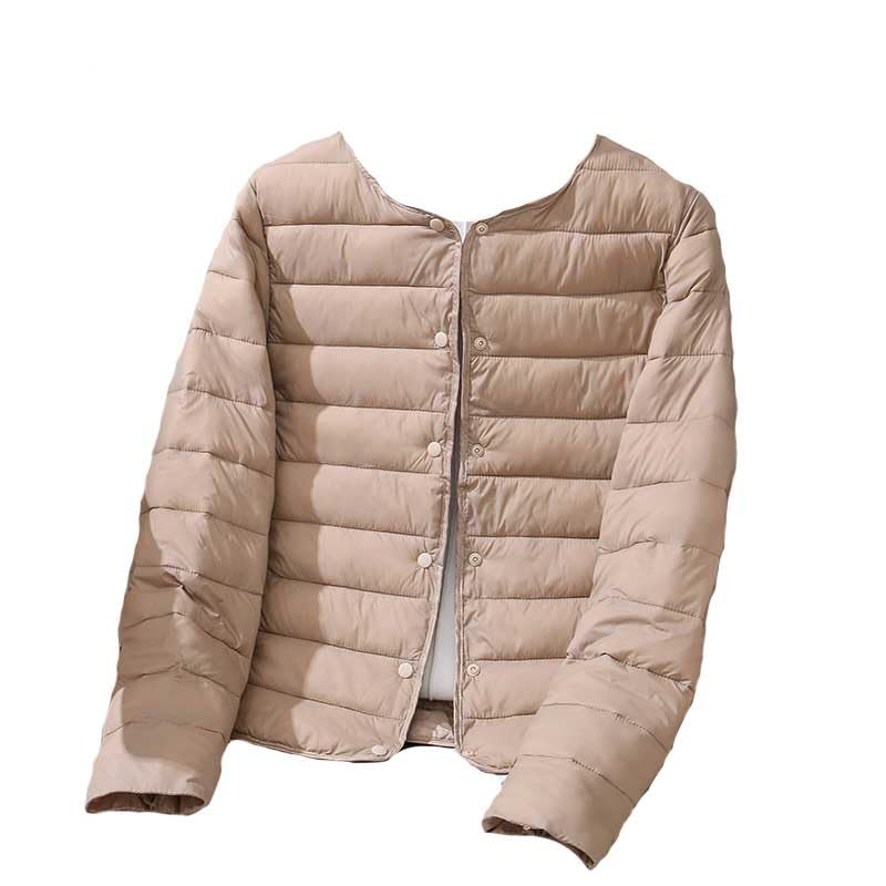 Winter Lightweight Packable Short Down Jacket Women Collarless Puffer Parka Quilted Coat Outerwear