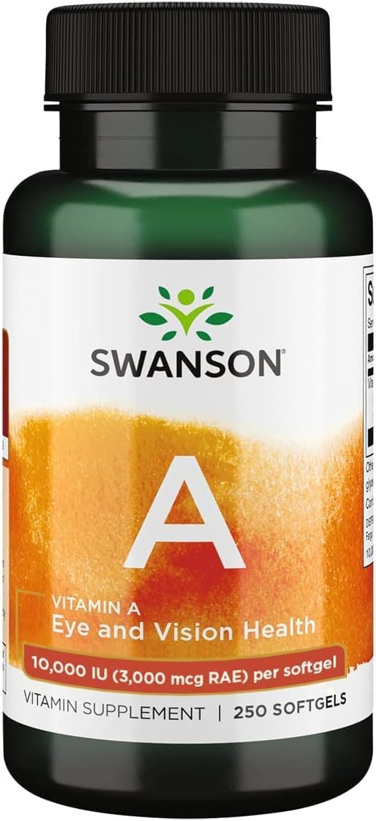 Swanson Vitamin A 10,000 IU (3,000 mcg RAE), 250 Softgels 250 Count (Pack of 1)