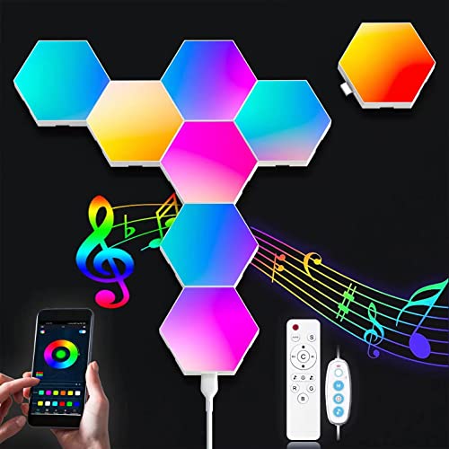 ACNCTOP-Hexagon-Lights-Gaming-Wall-Panels-8-Pack-Hexagon-LED-Lights-with-APP-and-Remote-Smart-Modular-RGB-Panel-Hex-DIY-Glide-Expansion-Shapes-Lighting