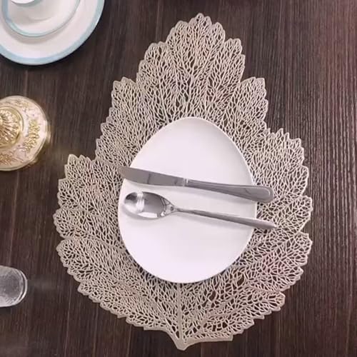 Set de table PVC feuille ajourée or rose lavable lot de 10 pour repas