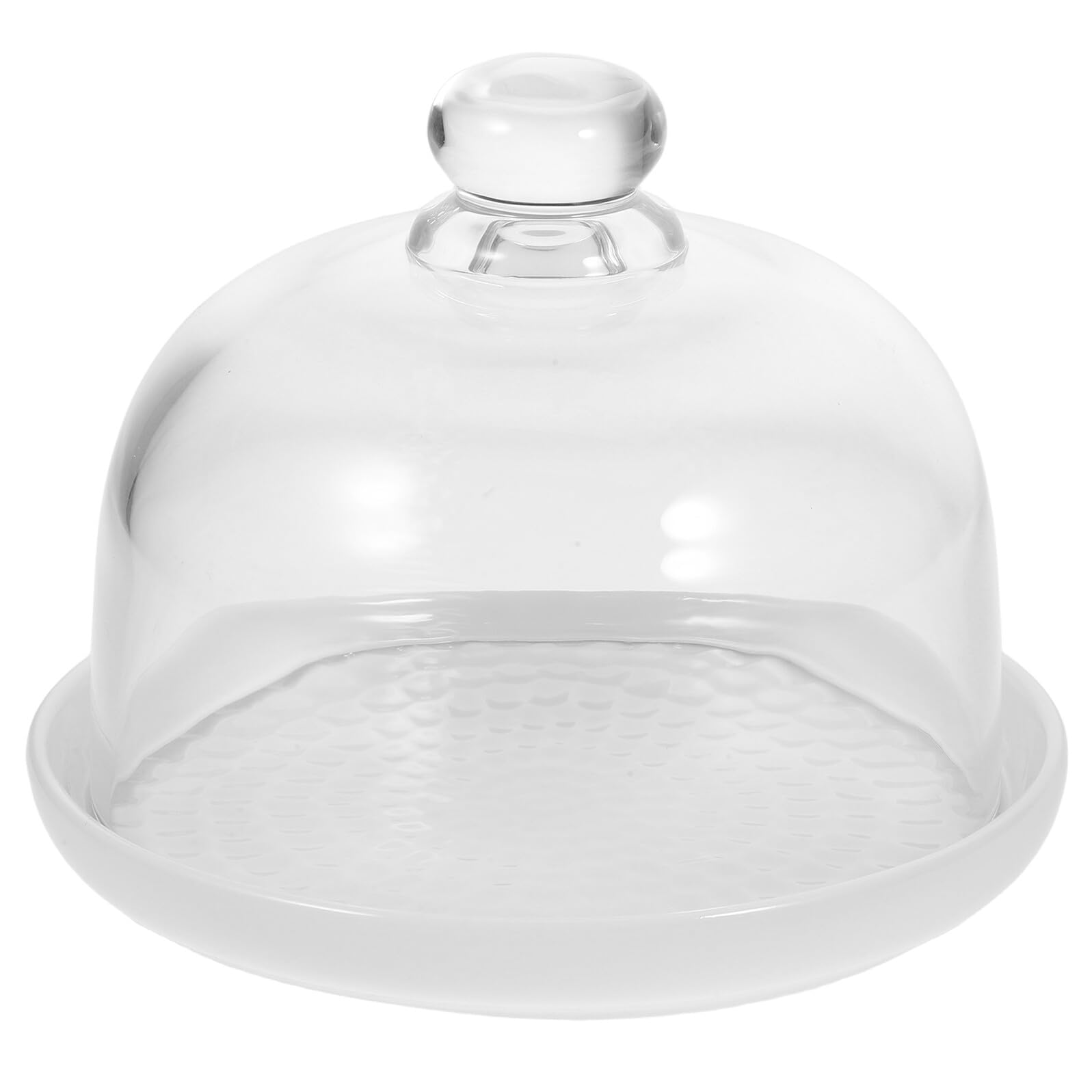 Plato de Cerámica para Tartas 1 Juego Blanco Circular con Tapa | Vidrio y Asa Plana, 1 Set, Mesa y Cocina, Protección de Alimentos y Cierre Ajustado