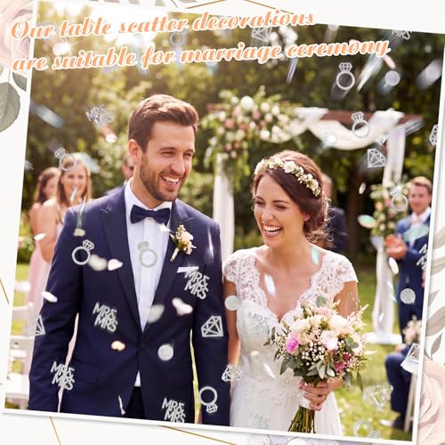 Image of Sumind 220 Pieces Silver Wedding Table Confetti, Paper Mr and Mrs Silver Diamond Ring Circle Dots Diamond Glitter Confetti for Marriage Ceremony Anniversary Valentine