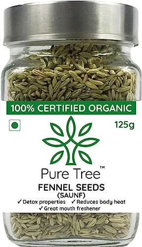 Image of Pure Tree | Certified Organic | Fennel Seeds | 125 g | Glass Jar | Saunf, Variyali | Whole Spices | Vegan | Aroma & Flavour | For Sauces, Seasoning, Vegetable Dishes, Tea | Pack Of 2