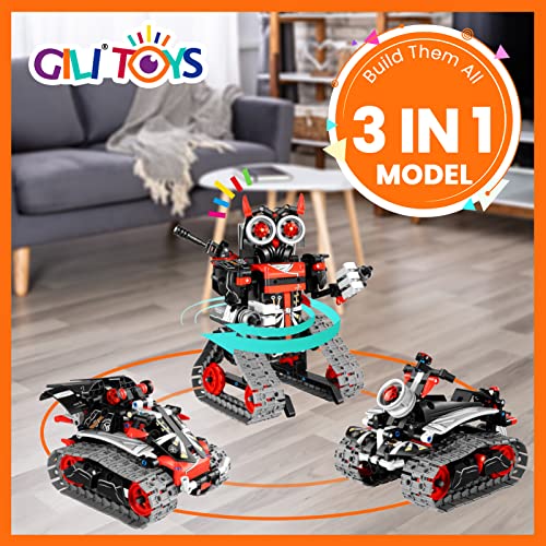 Gili Robot Building Remote Control Gift Stem Building Kit For Boys 8-12 - 3 In 1 Educational Toys For 6 7 8 9 10 11 12 + Year Old Boys Birthday Gifts For Kids - Tracked Racer Car Tank Robotics #TOP3