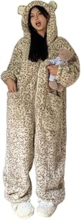 [cnstone] 着ぐるみ パジャマ レディース もこもこ アニマル ルームウェア 長袖 フード付き オールインワン 熊柄 可愛い ナイトウェア 春秋冬 大人用 部屋着